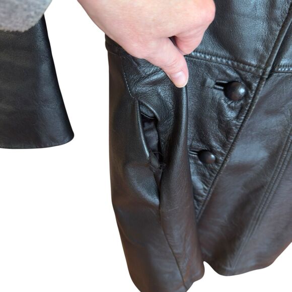 Vintage 60-70’s Leathercraft Womens Leather Coat M/L Black Double Breasted Lined - Picture 4 of 16